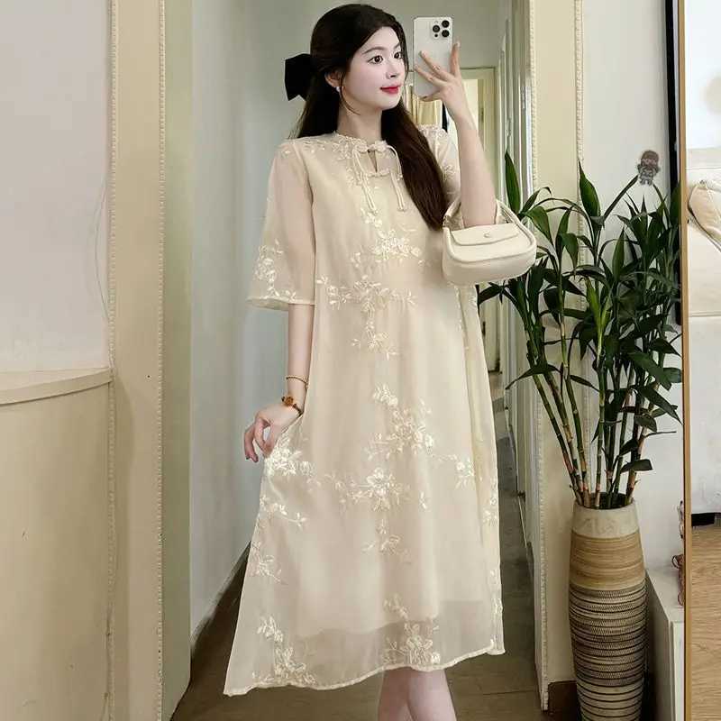 Chinese Embroidered Improved Hanfu Maternity Dress 2024 Summer Fashion Loose Maternity Dress Pregnant womens long dress LF902T250311