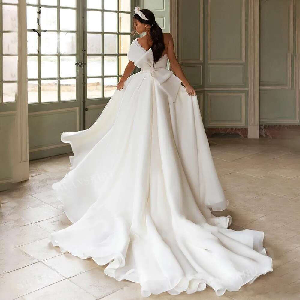 New Fashion Plus Size Dresses One Shoulder High Split Appliques Lace Bridal Gowns Sweep Train Organza Wedding Dress Vestidos S