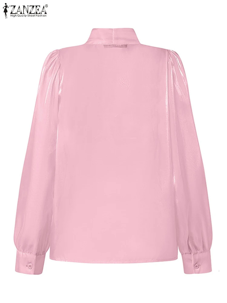 ZANZEA Organza Women Blouses Elegant Office Lady Bowtie Neck Lantern Sleeve Blusas Mujer Fashionable See-through Sheer Tops 250310