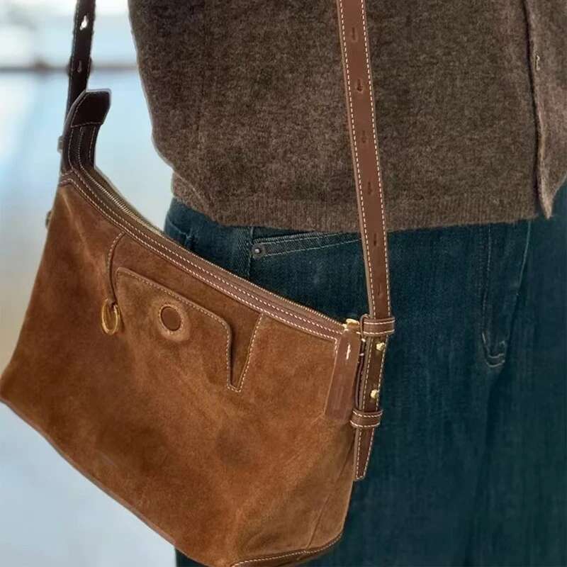 Brand Design Brown Suede Armpit For Women Retro Casual Versatile Dumpg Ladies Shoulder Commuter Tote Bag 2025 New