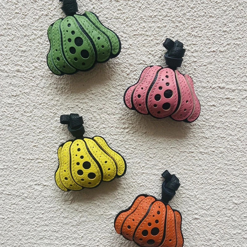 Spotted Pumpkin Genuine Leather Bag Charm Keyring Pendant Phone Case Hanging OrnamentSchool Bag Keychain Decor Accessories 250311