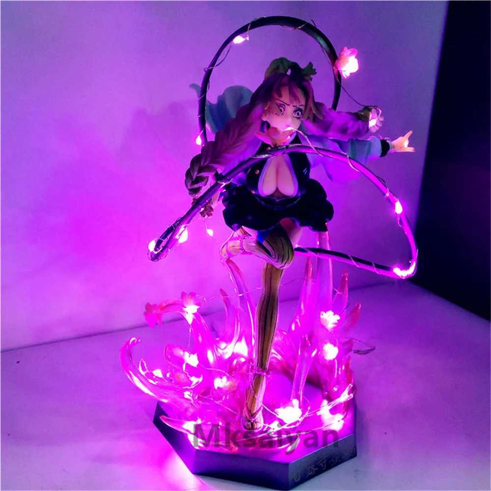 Anime Figures Demon Slayer Kanroji Mitsuri PVC Led DIY Toys Kimetsu no Yaiba 21cm Decor Bedroom Visual Night Light Action FigureXJ250311