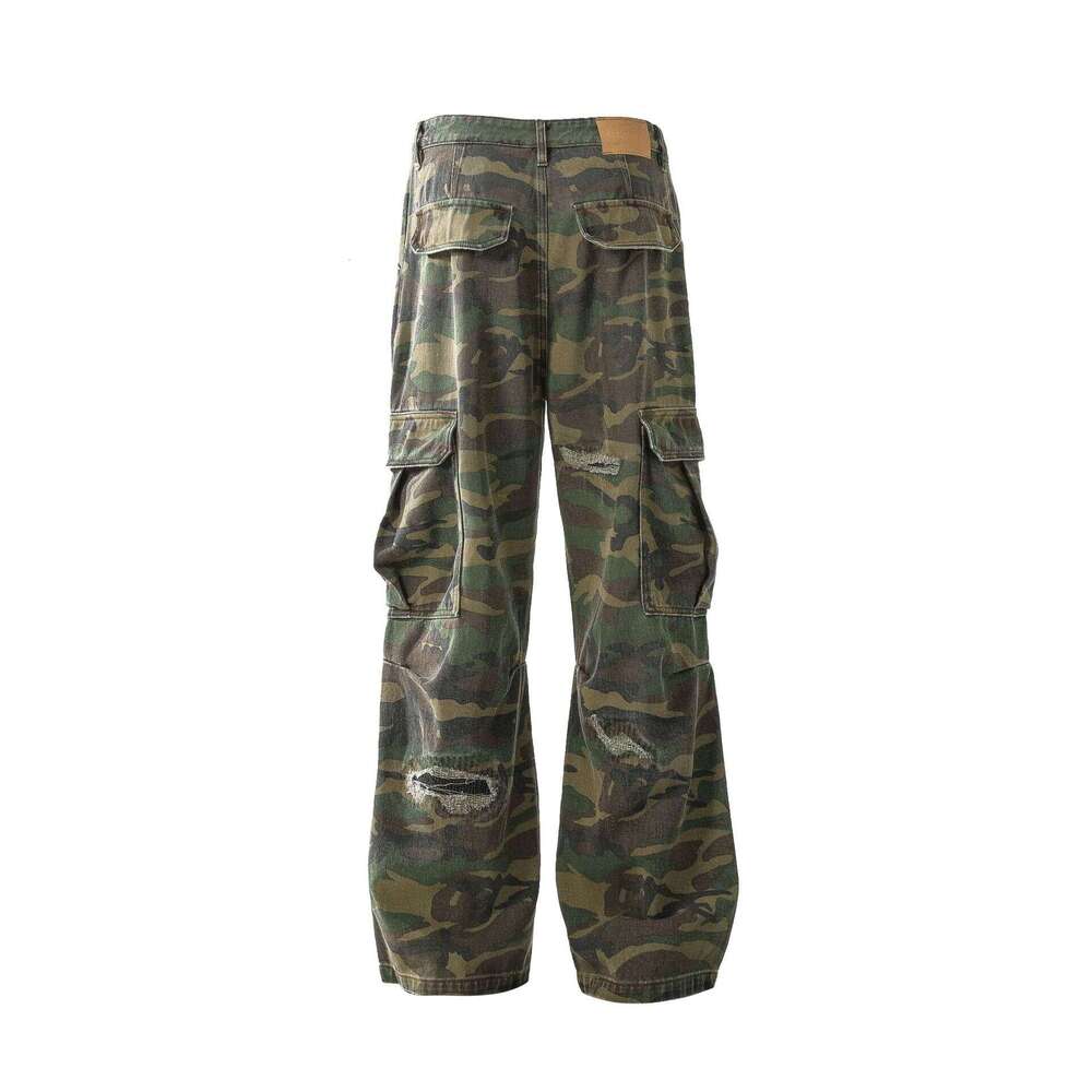 Jiayiku Trendy Brand 2025 New High Street American Style Piercing Personality Vibe Camouflage Work Clothes Casual Pants Micro Pull