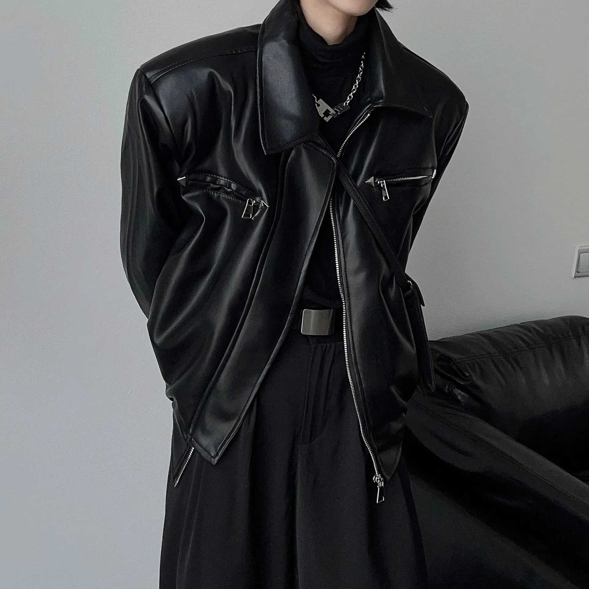 American PU Leather Coat Bomber Jacket Men Autumn Leather Jacket Mens Lapel Zipper Biker Jacket Men Clothing Coat StreetwearT250311