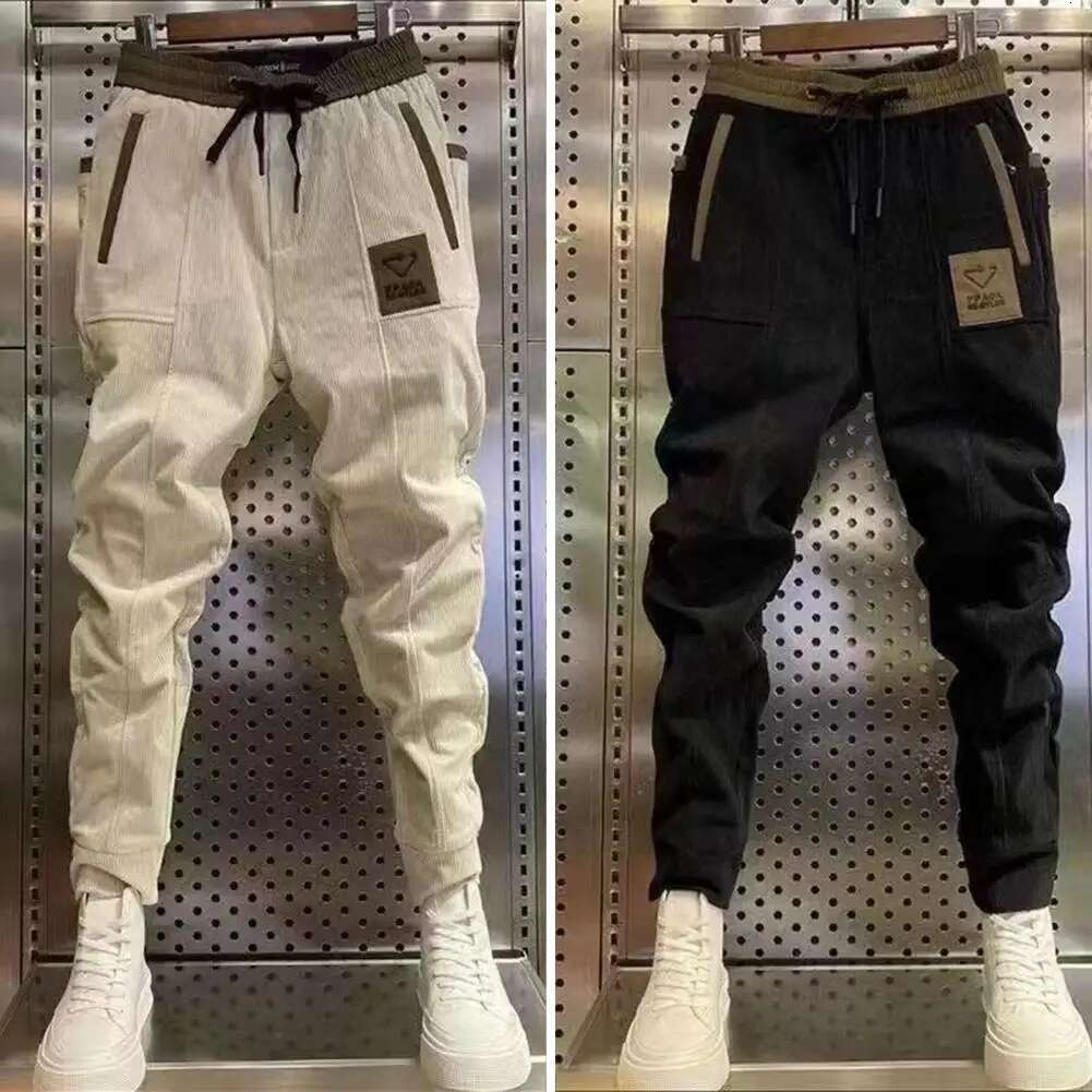 2025 Fashion Designer Summer Men s Casual Pants New Elastic Belt Comfortable Solid Color Corduroy Shrinkable Cuffs Men s Pants Daily Clothing