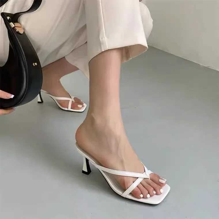 Thin Pumps Peach Shoes 2024 Slippers Runway Toe Loop Sandals Celebrity Slides Women Candy High Heels Club Ring Flip FlopXJ250311