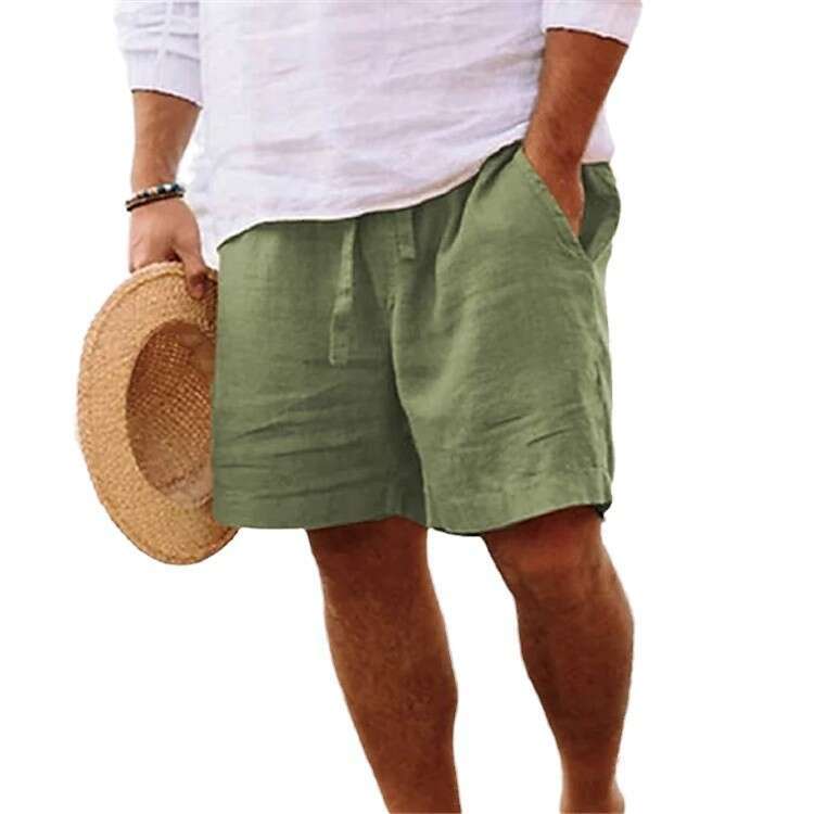 Men's shorts cotton en summer drawstr elastic waist straight leg solid color comfortable breathable short daily beach 2025 new casual versatile f