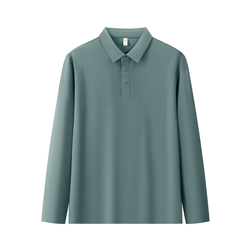 Long polo men's business casual thick solid color autumn and winter base shirt long sleeved lapel T-shirt men tracksuit