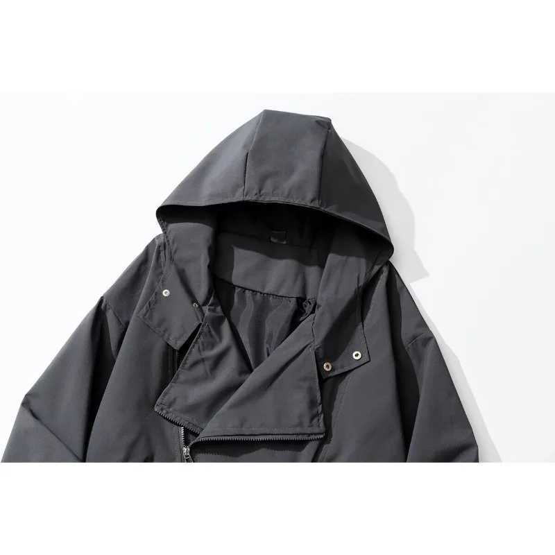 2025 Spring Mens Jackets Double Zippers Design Windbreaker Solid Color Casual Outdoor Hooded Jacket Sport OuterwearT250311