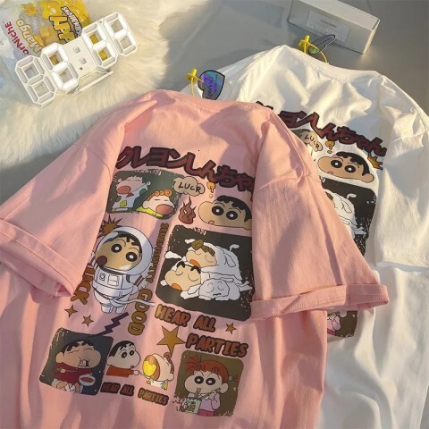 2025 Summer Couple Anime Cartoon Loose Half Short Sleeve T-shirt Designer Girls' Top Fashion Trend Trendy Short Sleeve1