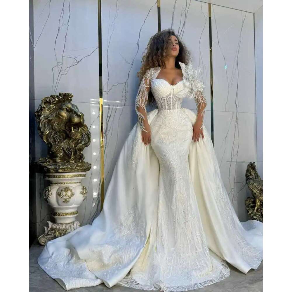 Modern lace sequins mermaid female glitter beads appliques rais dresses custom wedding dress