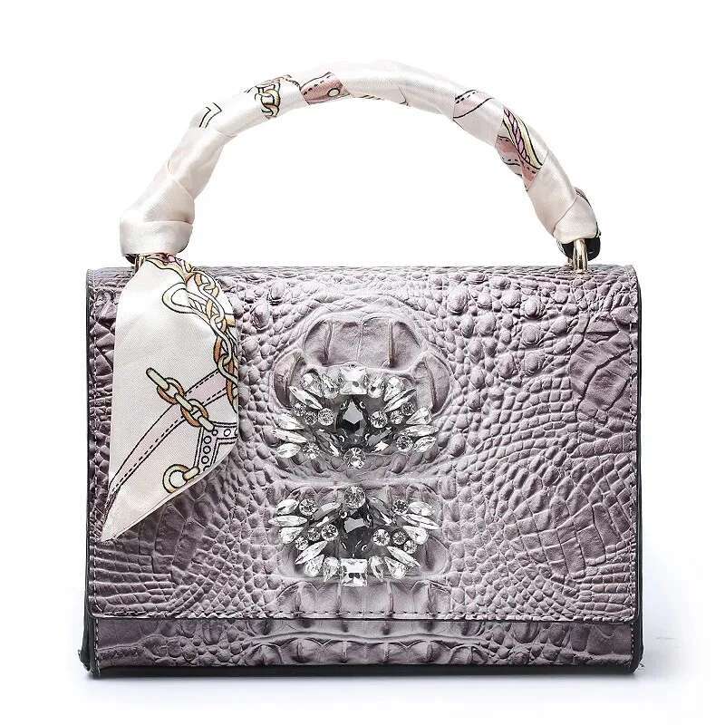 Elegant Women Crystal Tote Shoulder Handbag Hot Ins Clutch Purse Crocodile Bag