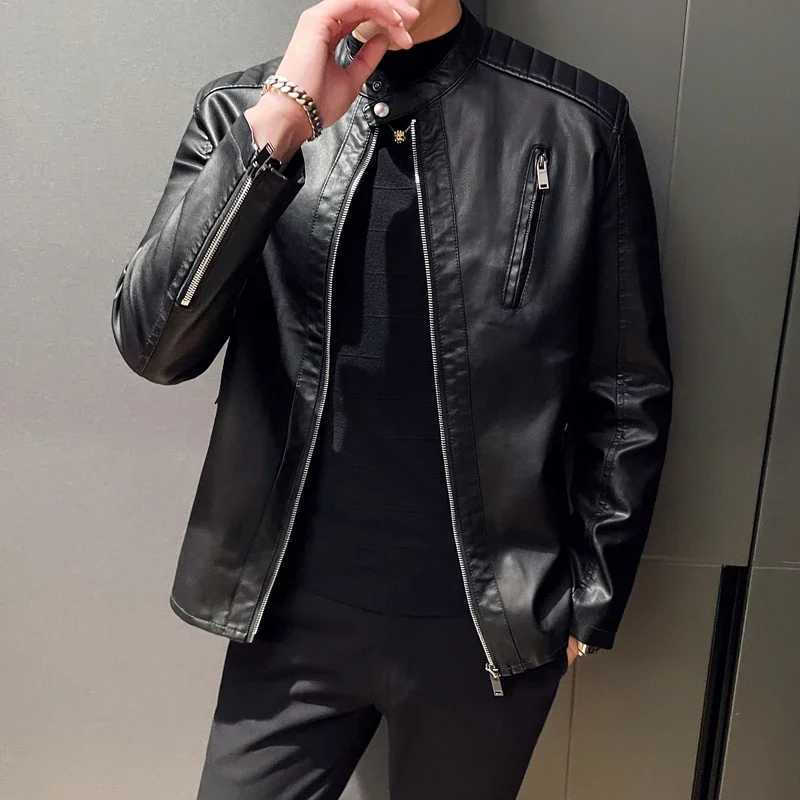 Mens White Leather Jackets Fashion Trend Simple Personality Mens PU Leather Jackets Winter Slim Windbreaker Mens Autumn SpringT250311