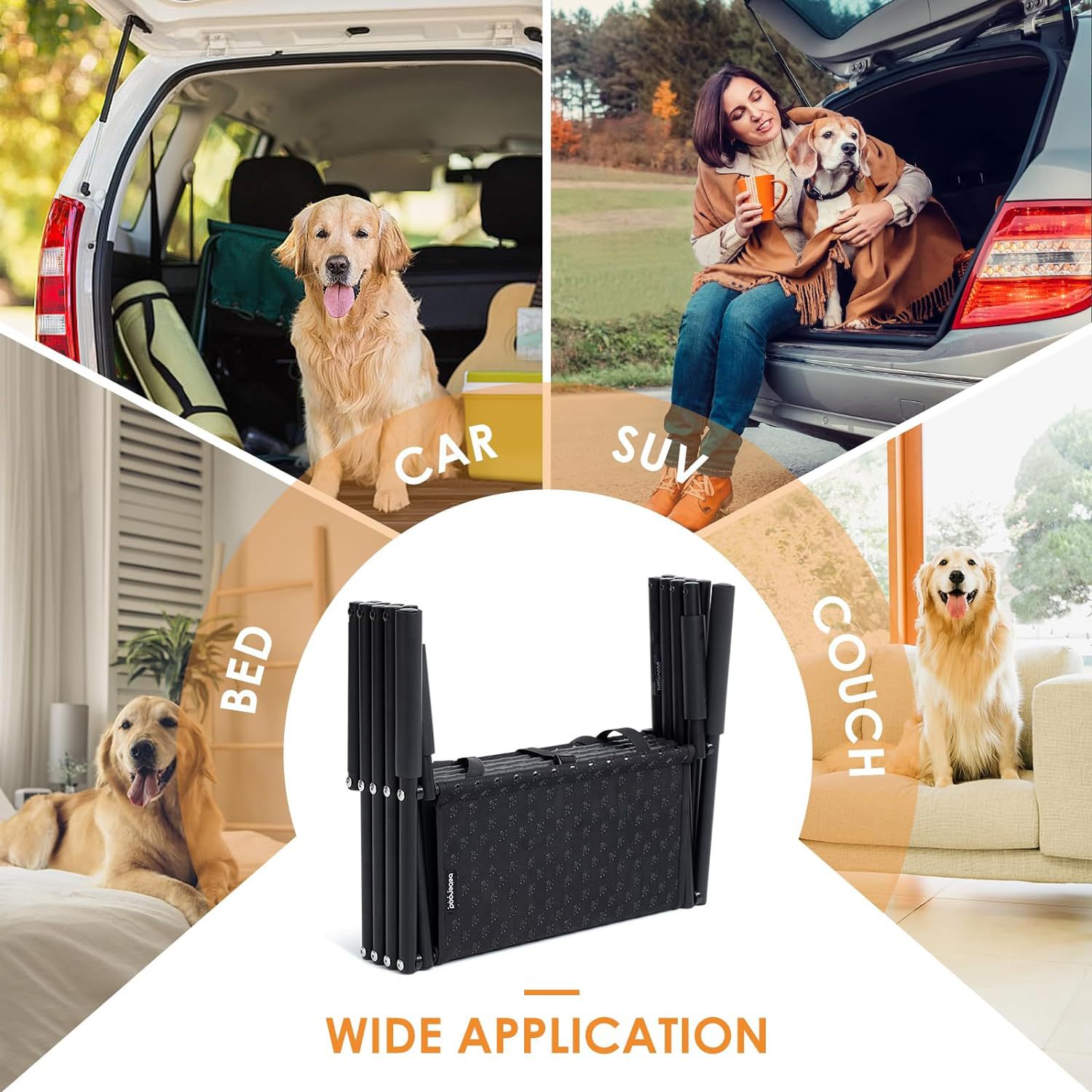 Portable Foldable Pet Ramp Stairs Car Ladder for Large Dogs Assist Steps with Non-Slip Surface for Easy Vehicle Access