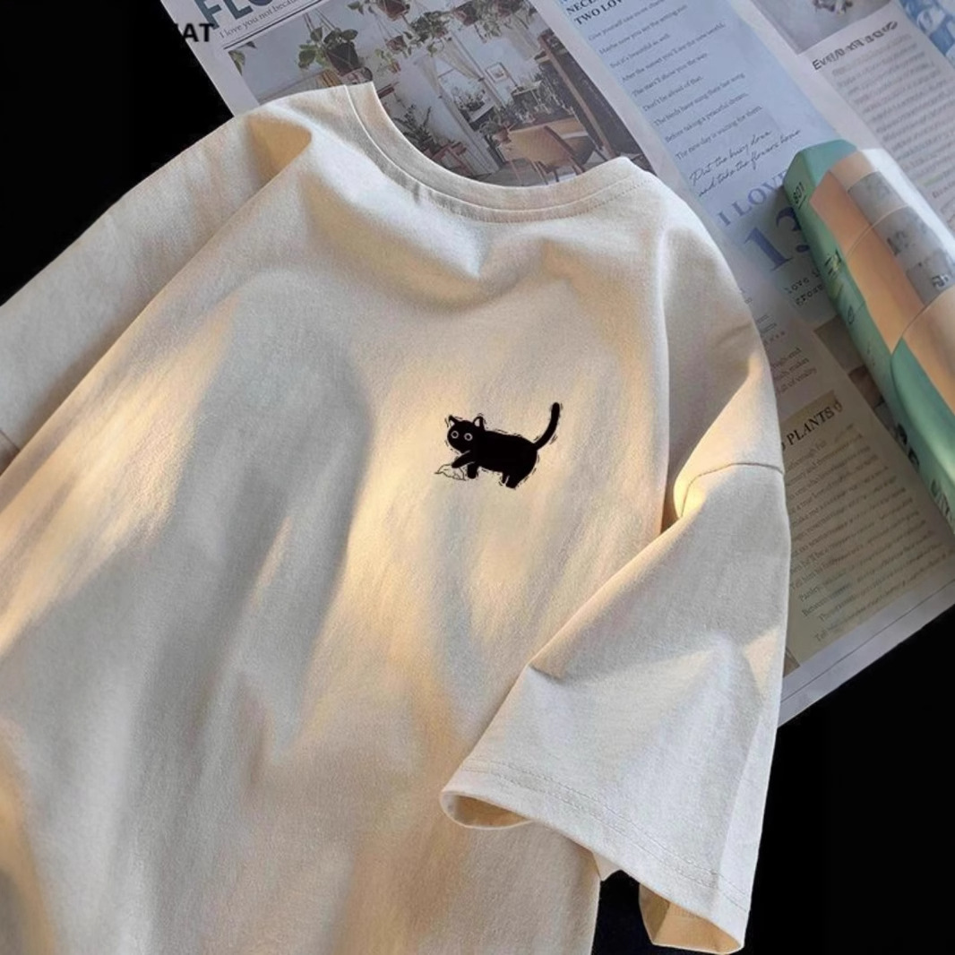 2025 new summer pure cotton short sleeved designer men's loose casual trend versatile niche five quarter sleeved women's T-shirt2