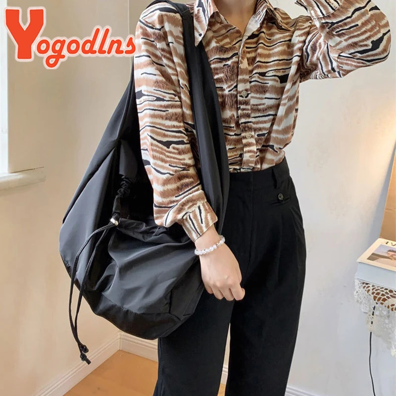 Yogodlns Large Capcaity Nylon Shoulder Bag Female Travel Light Tote Bag Casual Solid Color Crossbody Bag Hobo Bag Purse 250310