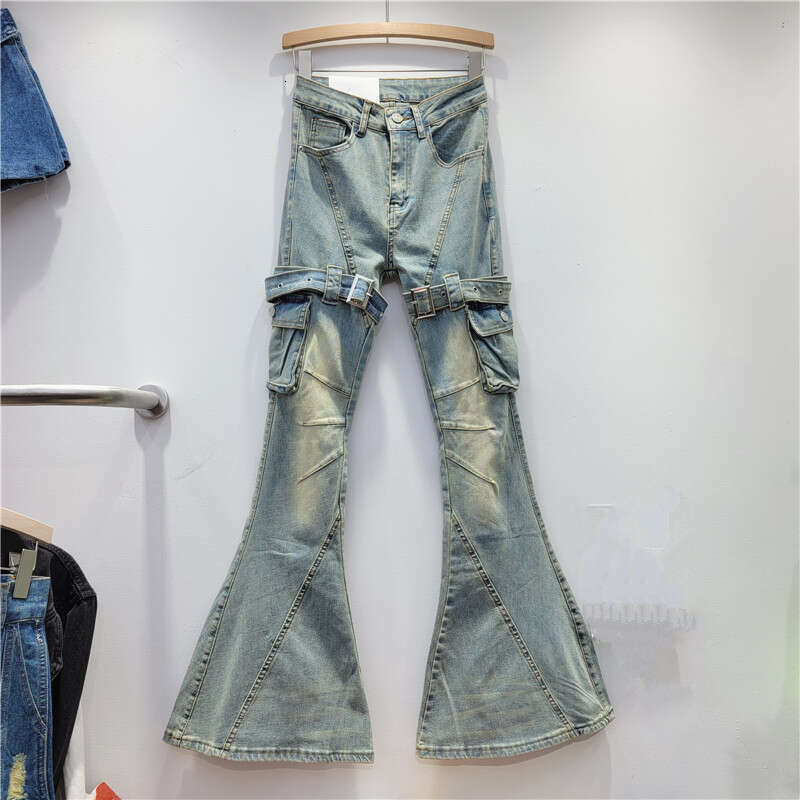 Strap Up Jeans For Women 2023 American High Street Niche Spicy Girl, Mopping The Floor To Show Off Slim, Slightly Flared Long Pants