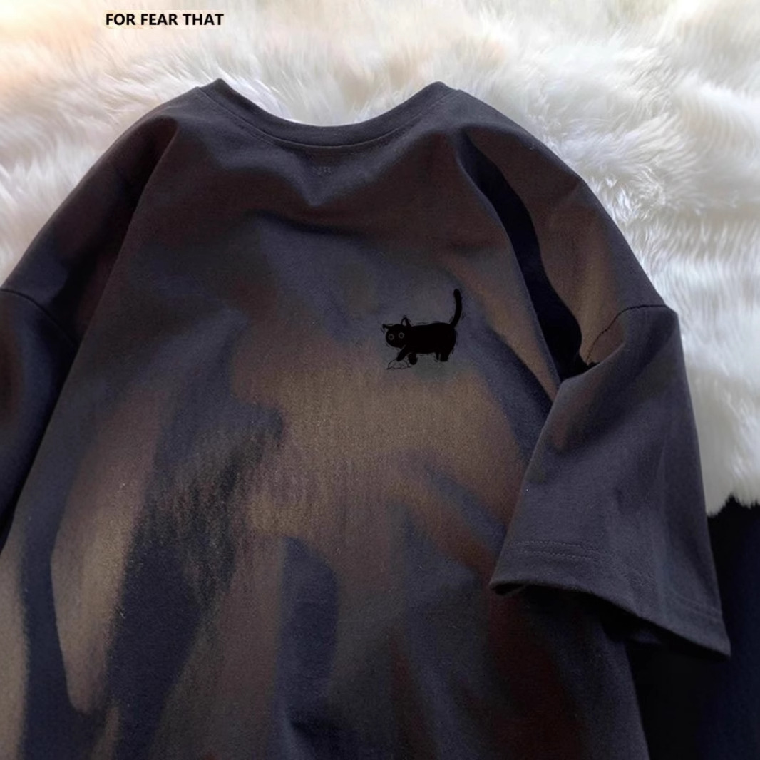 2025 new summer pure cotton short sleeved designer men's loose casual trend versatile niche five quarter sleeved women's T-shirt2