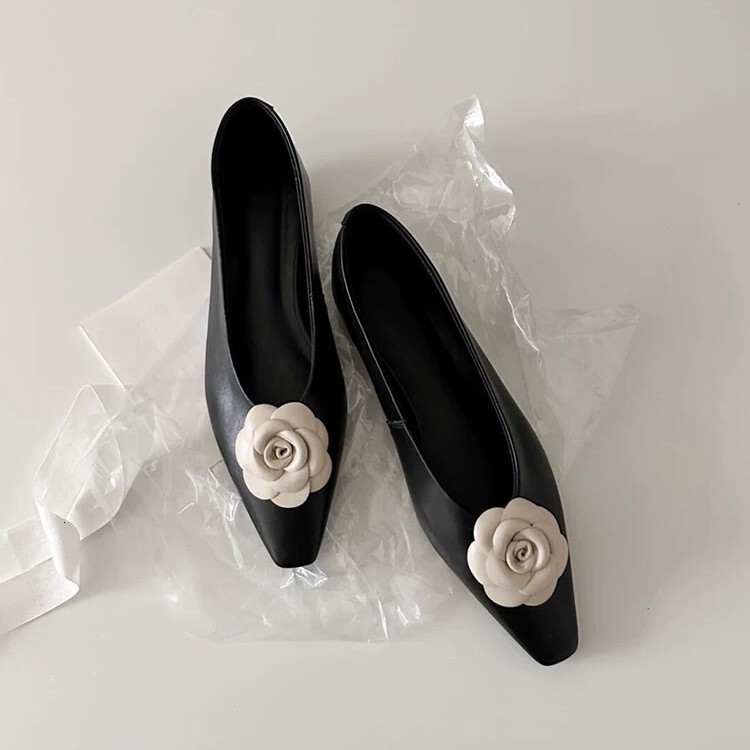 Genuine Camellia Flower Small Square Head Shallow Mouth Women s Single Shoes 2025 Summer New Fashion Designer Women s Sandals Multi Functional Flat Sh