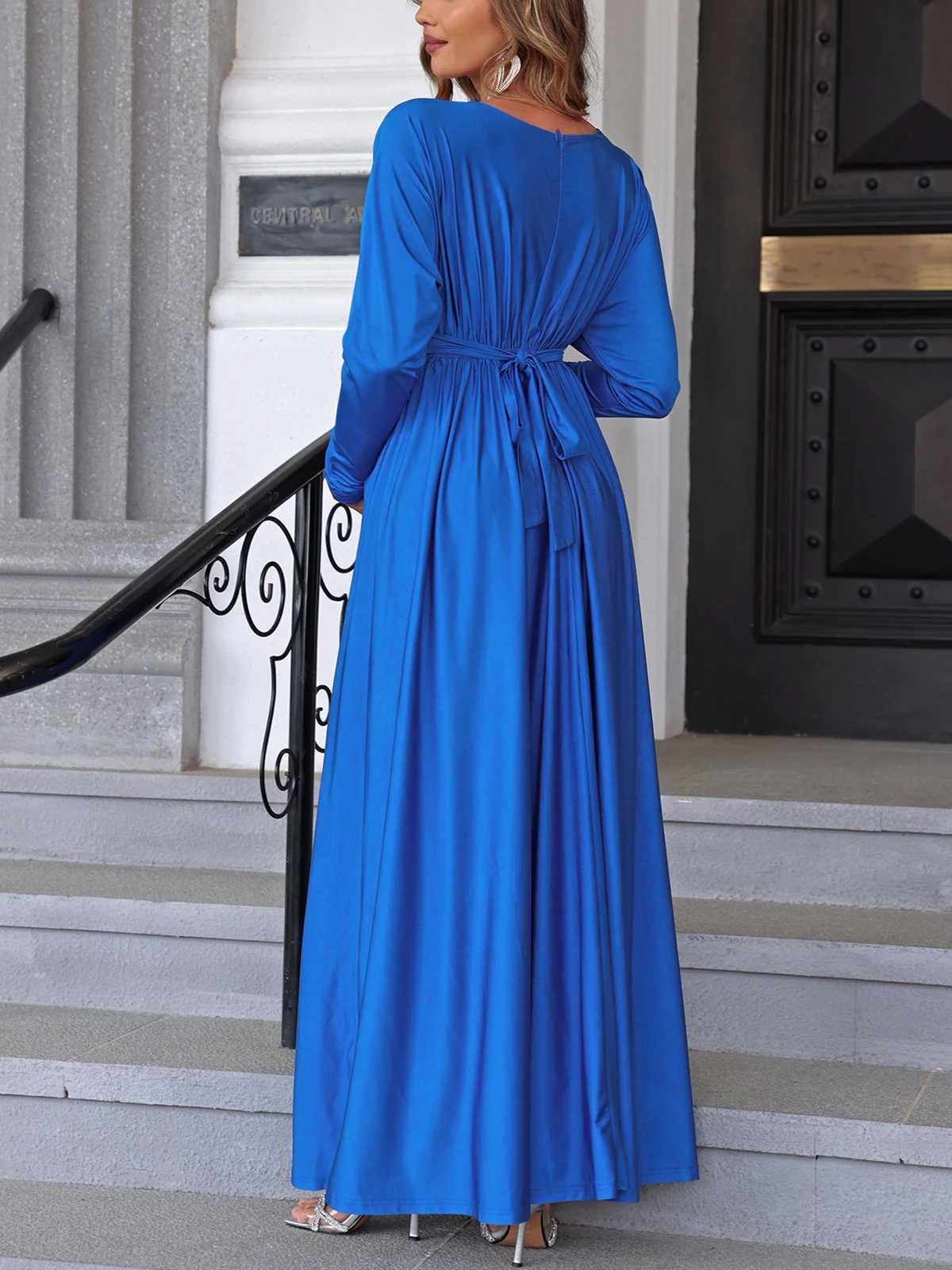 ItsRoya Solid Casual Maternity Dress Pleated Long Sleeves Pregnant Women Dresses Elastic Simple V Neck Photography Props DressT250311