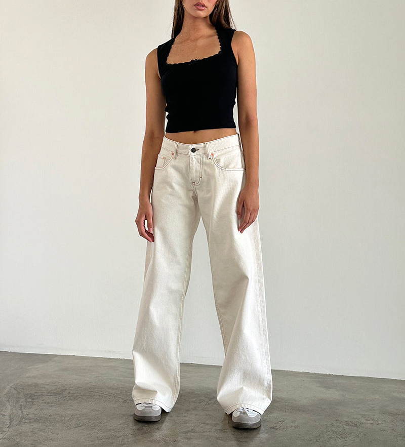Women's Jeans Fashion jeans Women's straight leg mother pants White loose low waist pocket jeans dress cotton classic women's denim pan