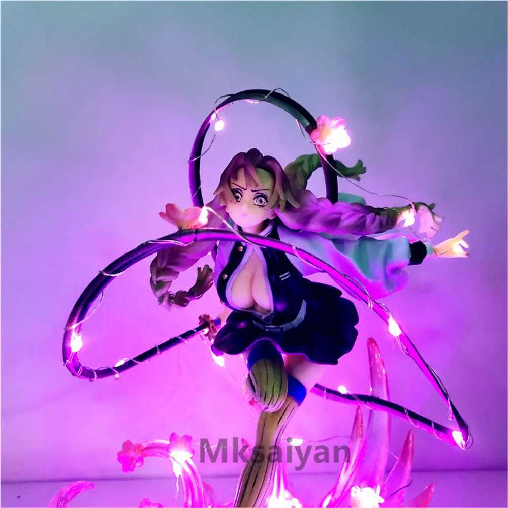 Anime Figures Demon Slayer Kanroji Mitsuri PVC Led DIY Toys Kimetsu no Yaiba 21cm Decor Bedroom Visual Night Light Action FigureXJ250311