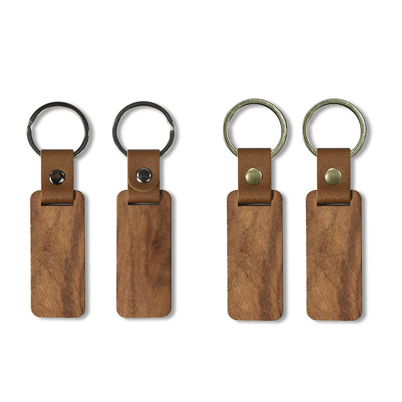 10-100Pcs DIY Souvenir Keyring Leather Sublimation Blank Wooden Key Chains Keychain 250305