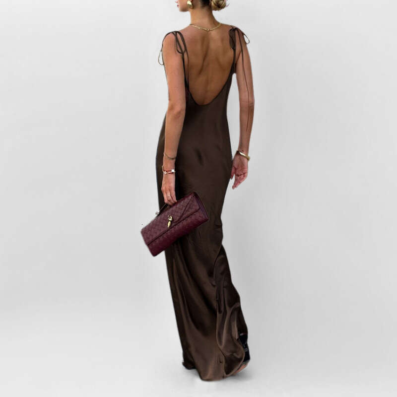 2025 Spring New Women's Clothing Elegant Strap Solid Color Backless Dress For Women KLMY