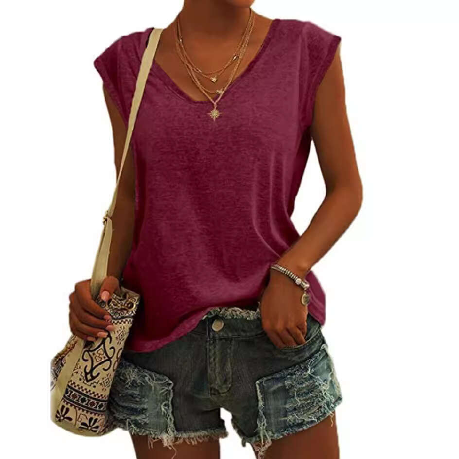 2025 New Womens Solid Color V-neck Cap Sleeves Loose T-shirt Summer Printing Short Sleeve Slim Crop Top Casual Graphic T Shirts Street Activity Crop T