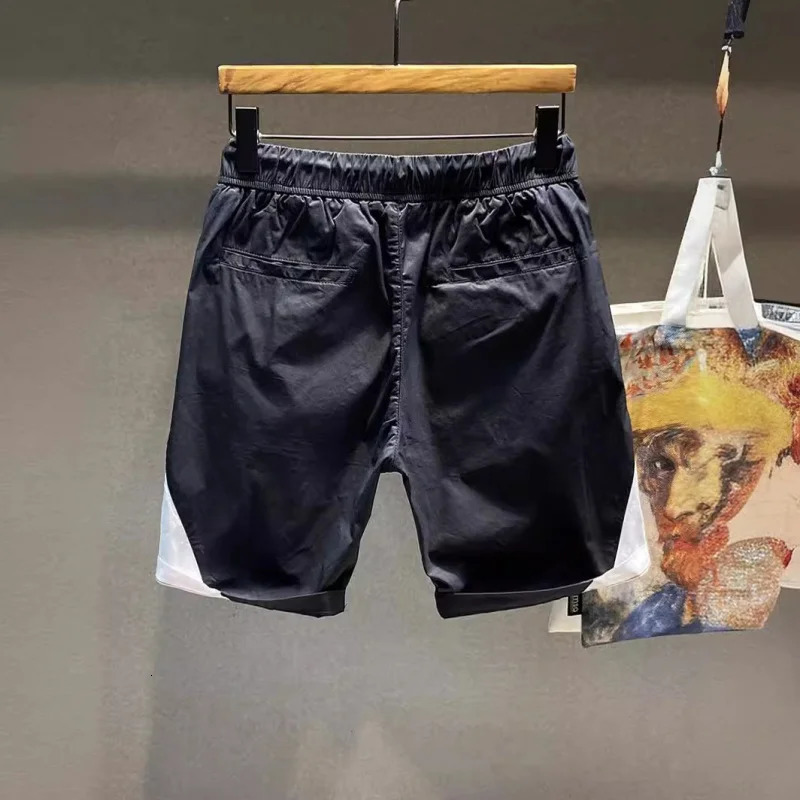 Summer Casual Pants Shorts Mens Color Matching Printed Basketball Sports Breathable Loose Elastic Cropped Beach Pants 250310