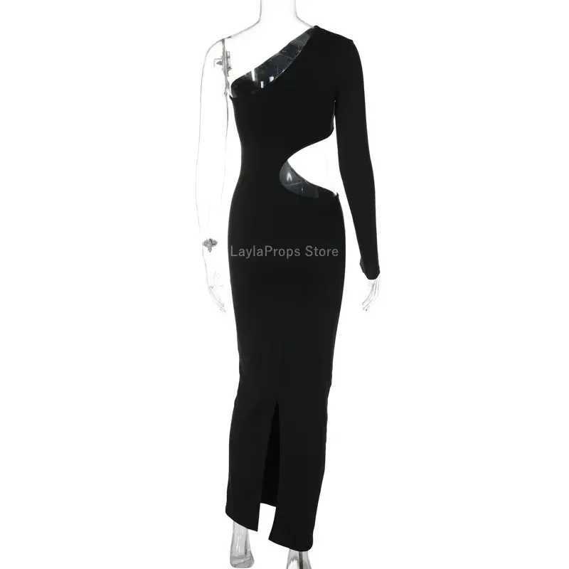 A fashionable shoulder down maternity gown with long sleeves and hollow design specially designed for parties worn every day in photos X250224