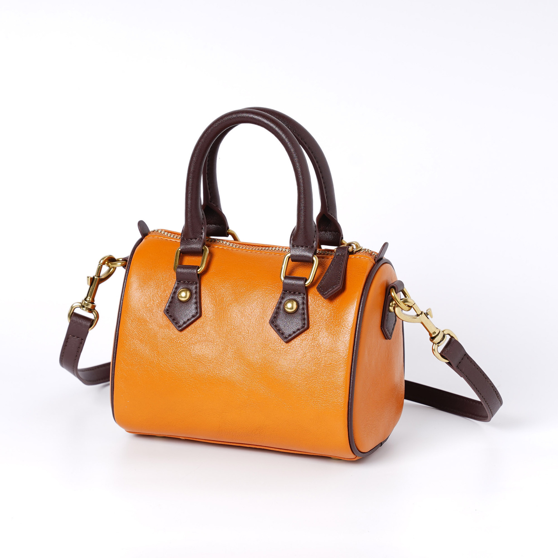 Genuine Leather Women's Top Layer Cowhide Boston Bag, Premium Texture, Commuting Minimalist Single Shoulder Carrying Crossbody Bag
