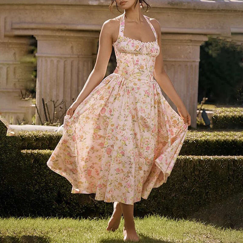 2025 Spring New Women's With Elegant Style, Hanging Neck Strap, Open Back Sleeveless Dress KLMY