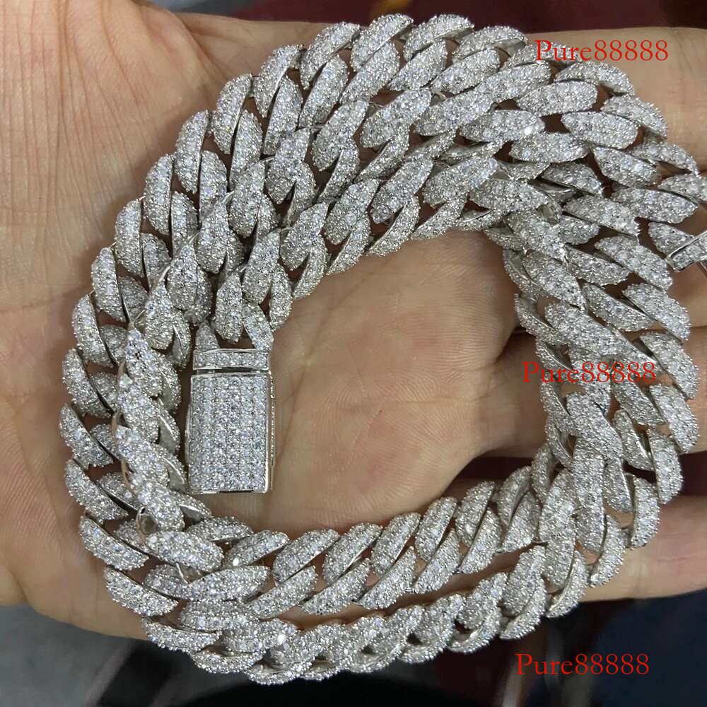 Meisidian 6 - 24 Inches 10mm Width Sliver Full White Moissanite Dia Yellow Gold Plated Cuban Party Man Necklace