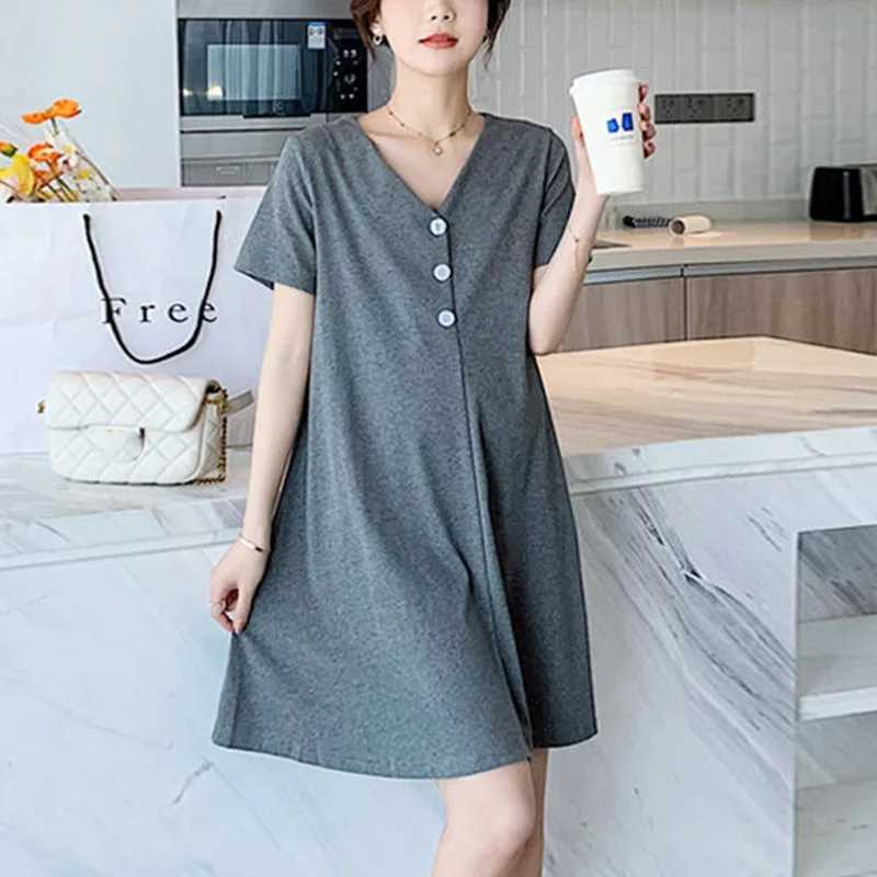 Summer Fashion Maternity Short Sleeves Long Dress Elegant A Line Slim Waist Loose Clothes for Pregnant Women Casual PregnancyT250311