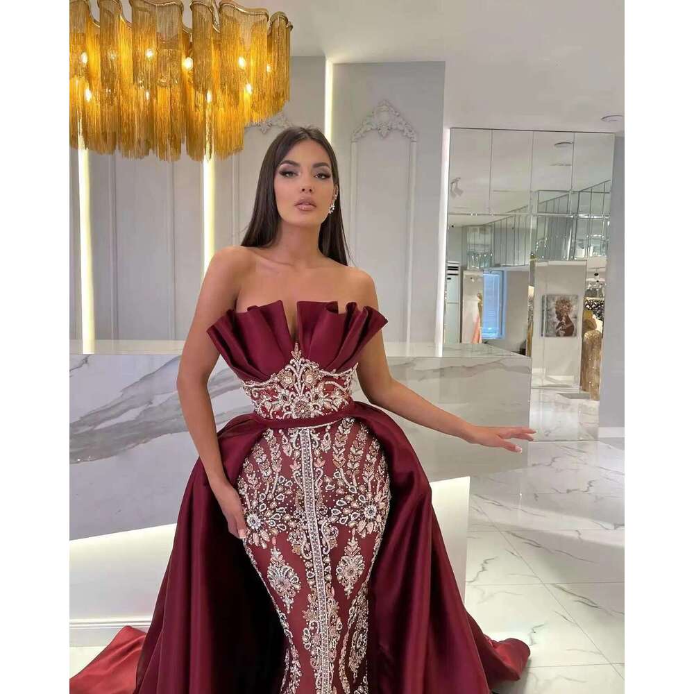 Strapless Mermaid Evening Dresses, Elegant Applique Lace Banquet Gowns, Custom Made