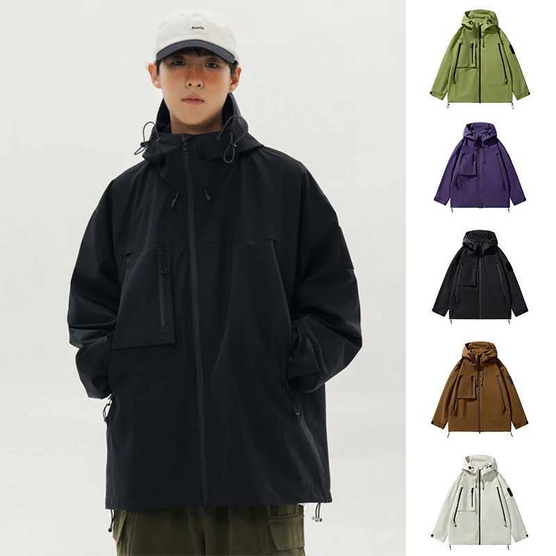 Hiking Jackets Men Waterproof Windproof Casual Hooded Outdoor Sports Clothes Hiking Coat Running Climbing Solid Color JacketT250311