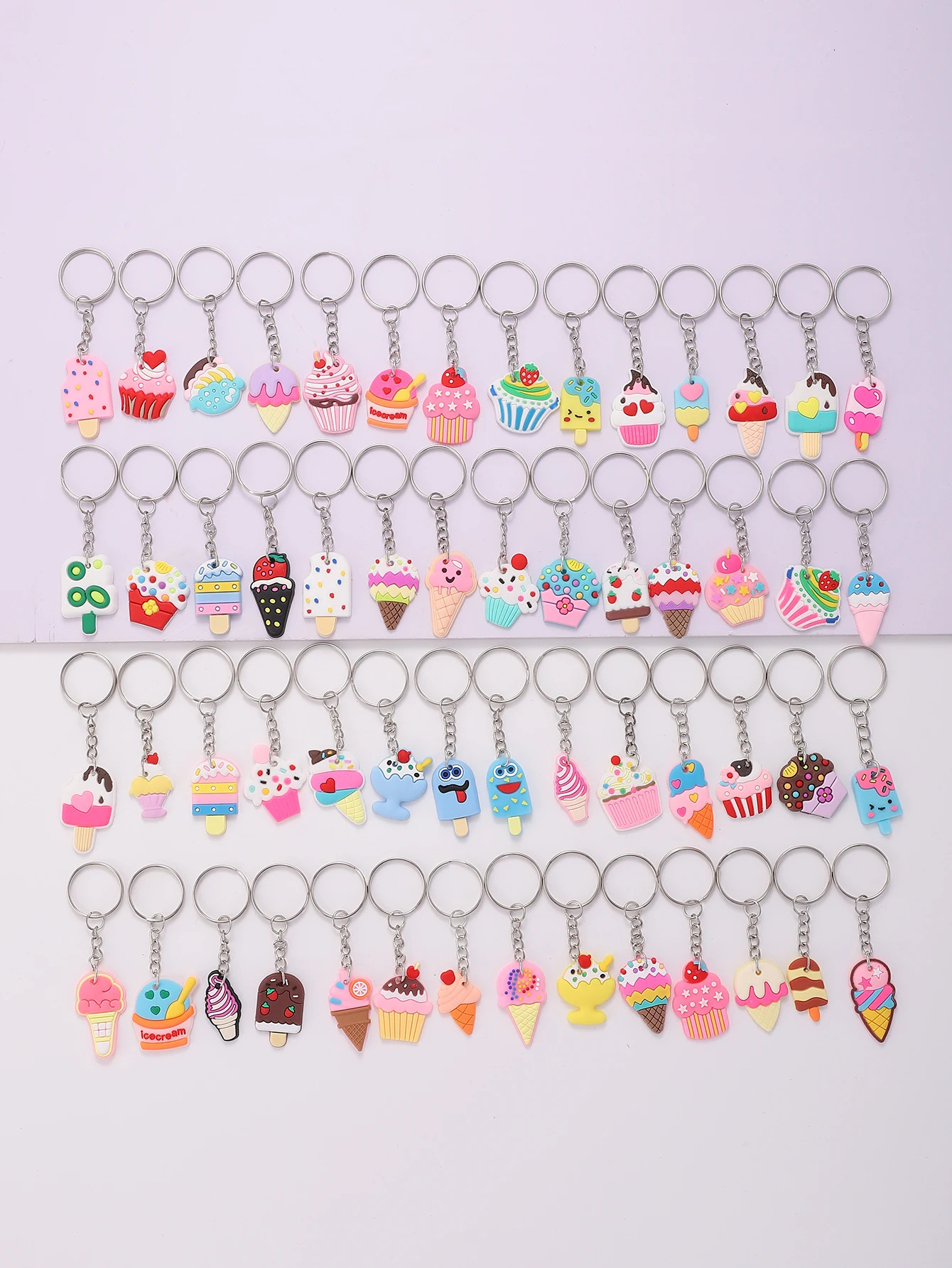 56pcs/set Cartoon Ice Cream Keychain Cute Soft Key Chain Ring Wallet Bag Backpack Charm Birthday Party Decor Women Girls Gift 250305