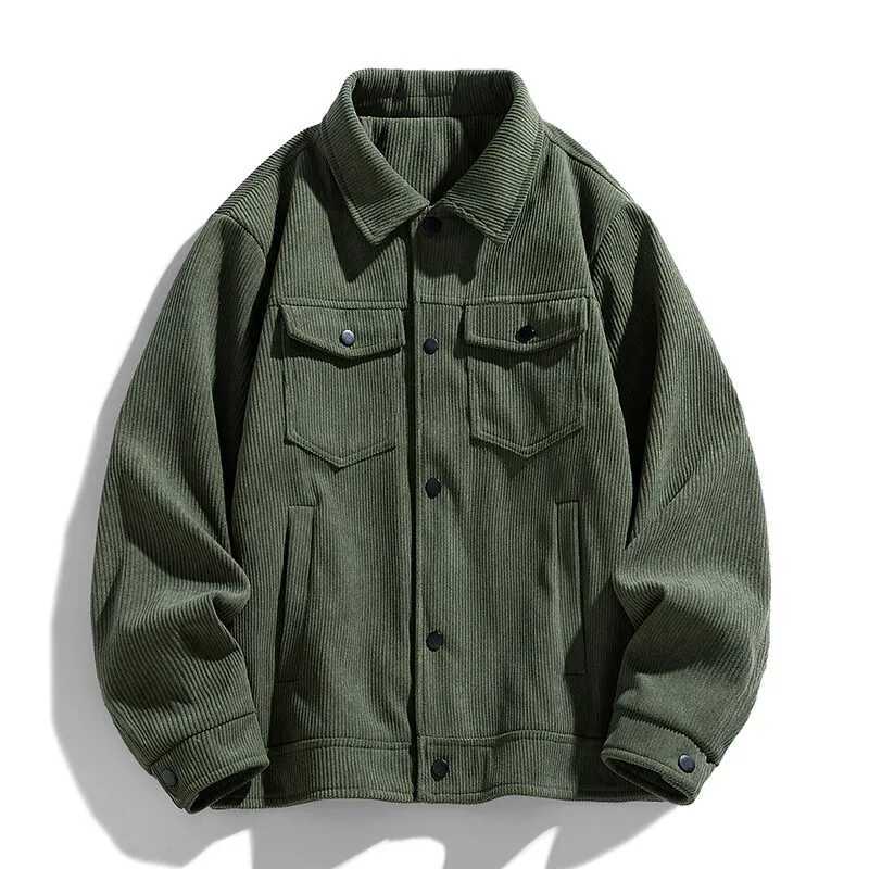 Spring and Autumn mens corduroy lapel jacket 2025 mens new American retro brand loose and handsome multi-pocket cargo jacketT250311