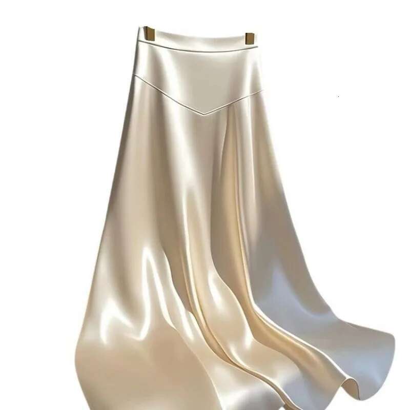 Spring Autumn Elegant Temperament Solid Color Satin Women Clothes Simplicity Office Lady All-Match A-E Skirt