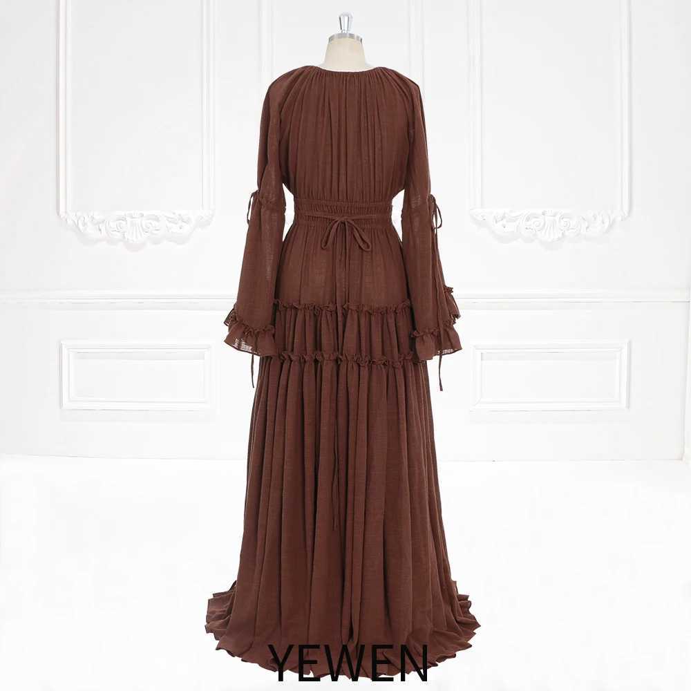 Long Sleeves Cotton Woman Maxi Dresses Side Slit Photo Shoot Dress Maternity gown for photo shoot YEWEN YW231092 X250224