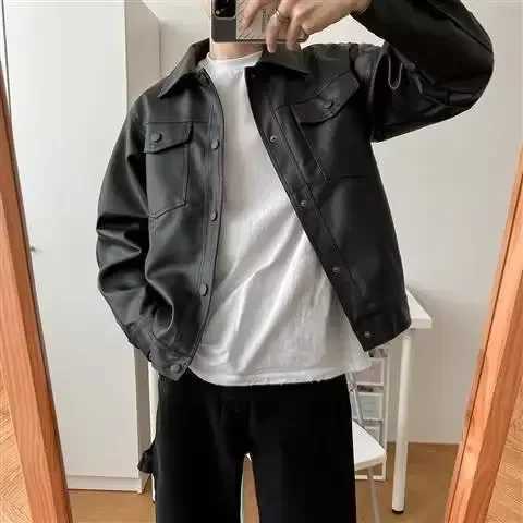 2023 New Motorcycle Leather Jacket Mens Spring Autumn Korean Trendy Versatile Loose Fit Stylish PU Leather JacketT250311