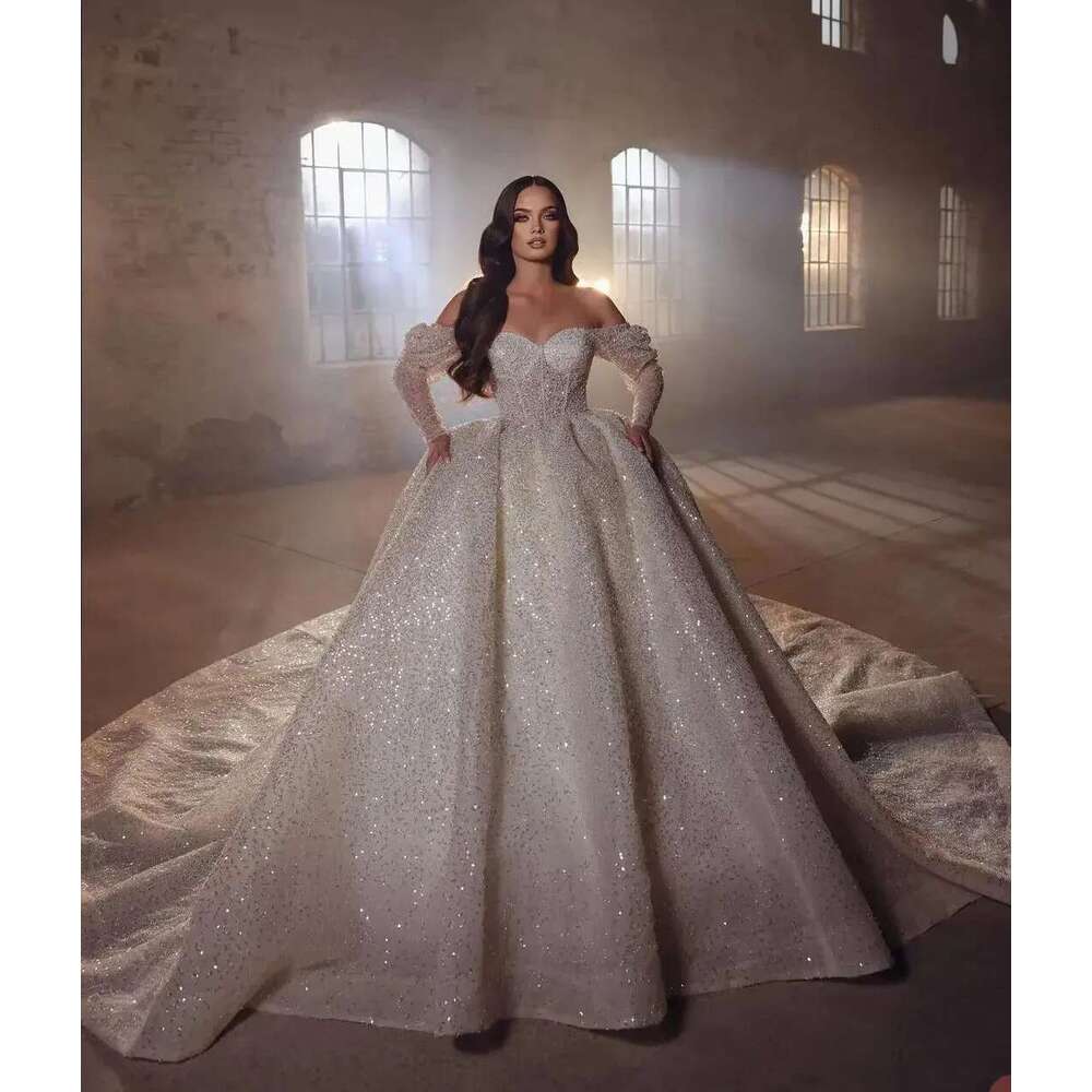Shine Ball Wedding Dresses Outside Shoulder Bridal Dress