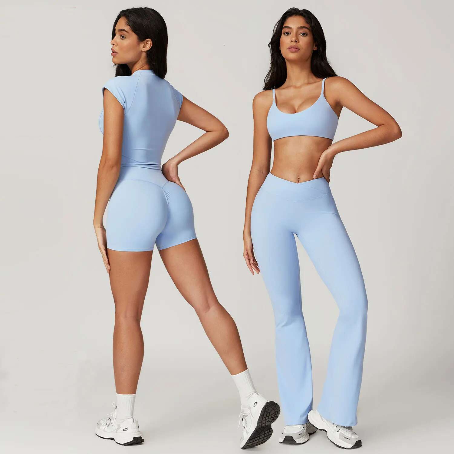 Women Sportswear Yoga Set 2Pcs Sport Suit Workout Clothes Short Sleeve Gym Crop Top High Waist Leggings Fiess Sports Wear