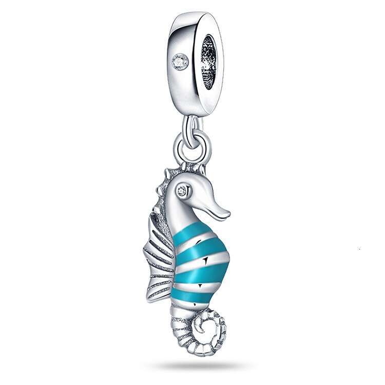 Hot selling ocean blue wind dolphin seahorse pendant beads Charms Fit 925 Sterling Silver Bracelet DIY jewelry accessories For women