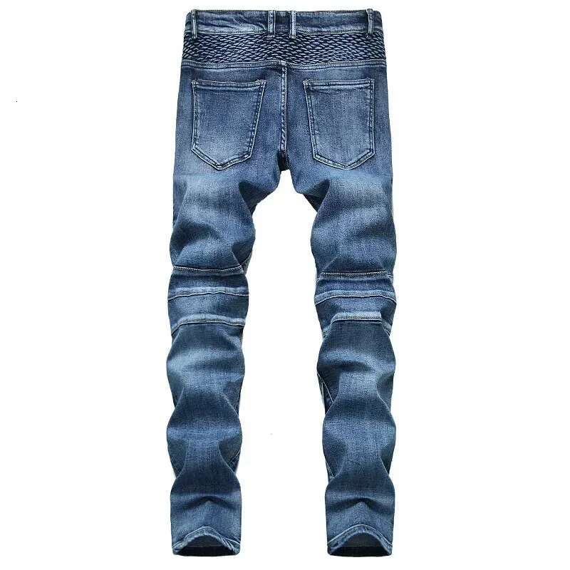 Men s New Casual Motorcycle Jeans Hip-hop Street Riding Elastic Slim Straight Leg Pants Patch Fashion Designer Denim Pants Casual Pants Men s Style