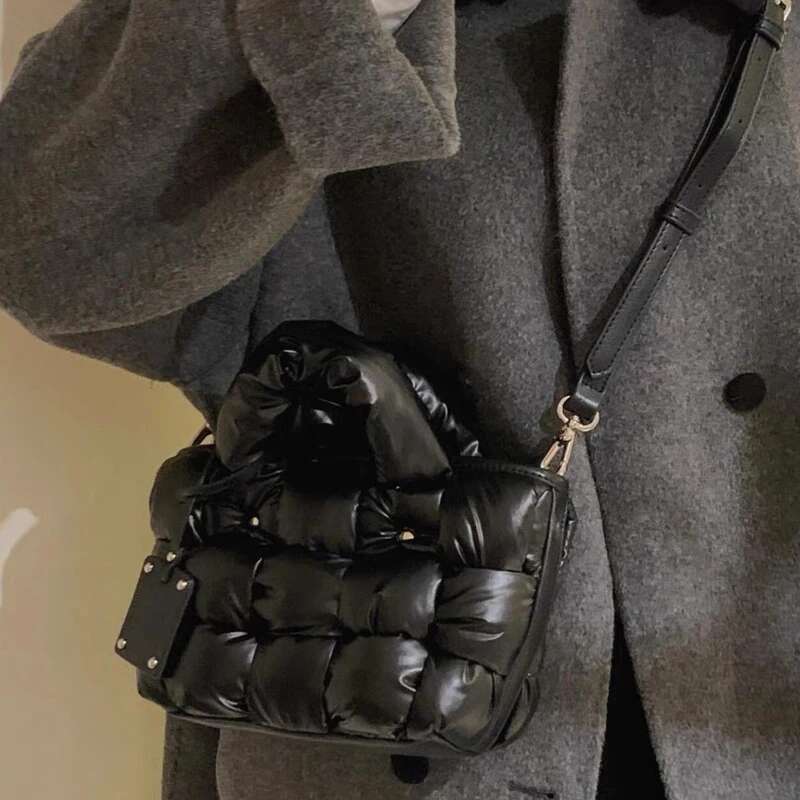 Custom Initials Puffer Tote Bags For Women Designer Handbag Purse 2025 New In Polyester Cross Weaving Top Handle Shoulder