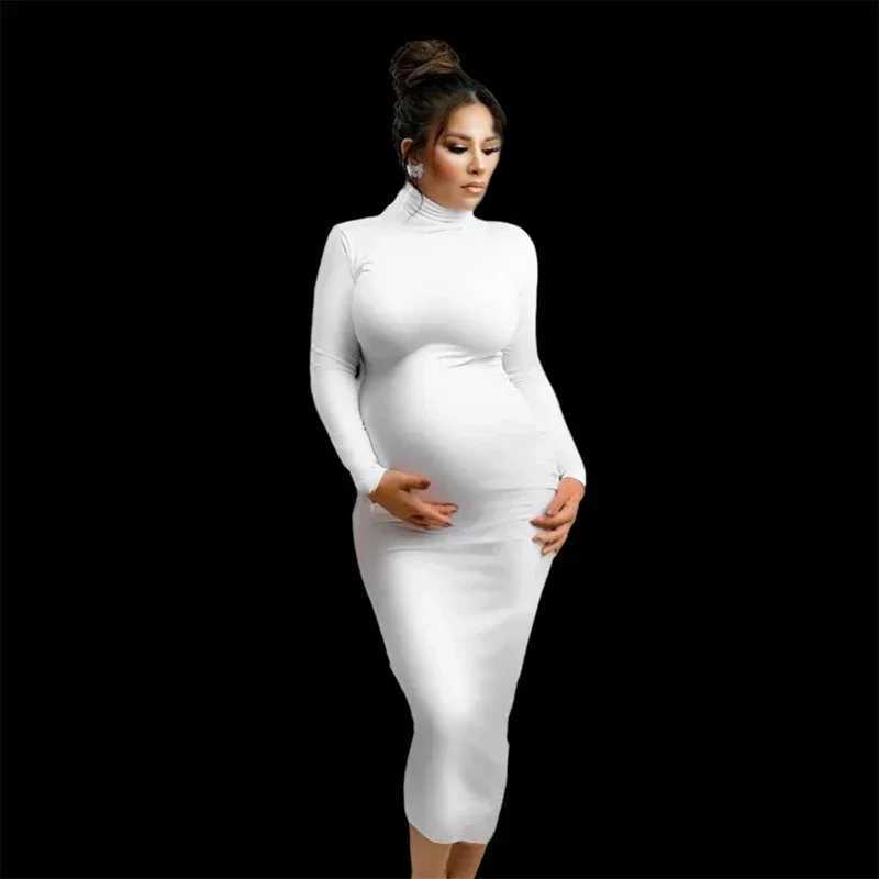 Maternity Long Sleeve Dresses For Photo Shoot Pleated Blouson Midi Dress Women Party Pregnant Baby Shower ClothesT250311