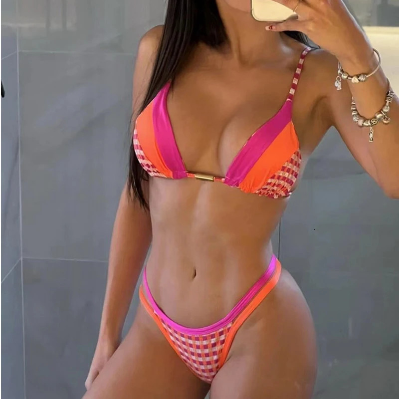 Para Praia 9 Colors Halter Brazilian Bikini Set Splicing Leopard High Cut Swimsuit Women Swimwear BandageBathing Suit 250310