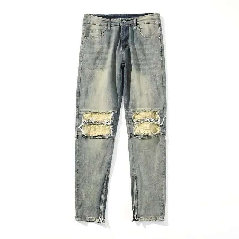 Men s Worn out Jeans For Spring And Summer 2025 Casual And Loose Fashion Designer Korean Zipper Wide Leg Beggar Work Pants Retro Pure Cotton Pants Cas